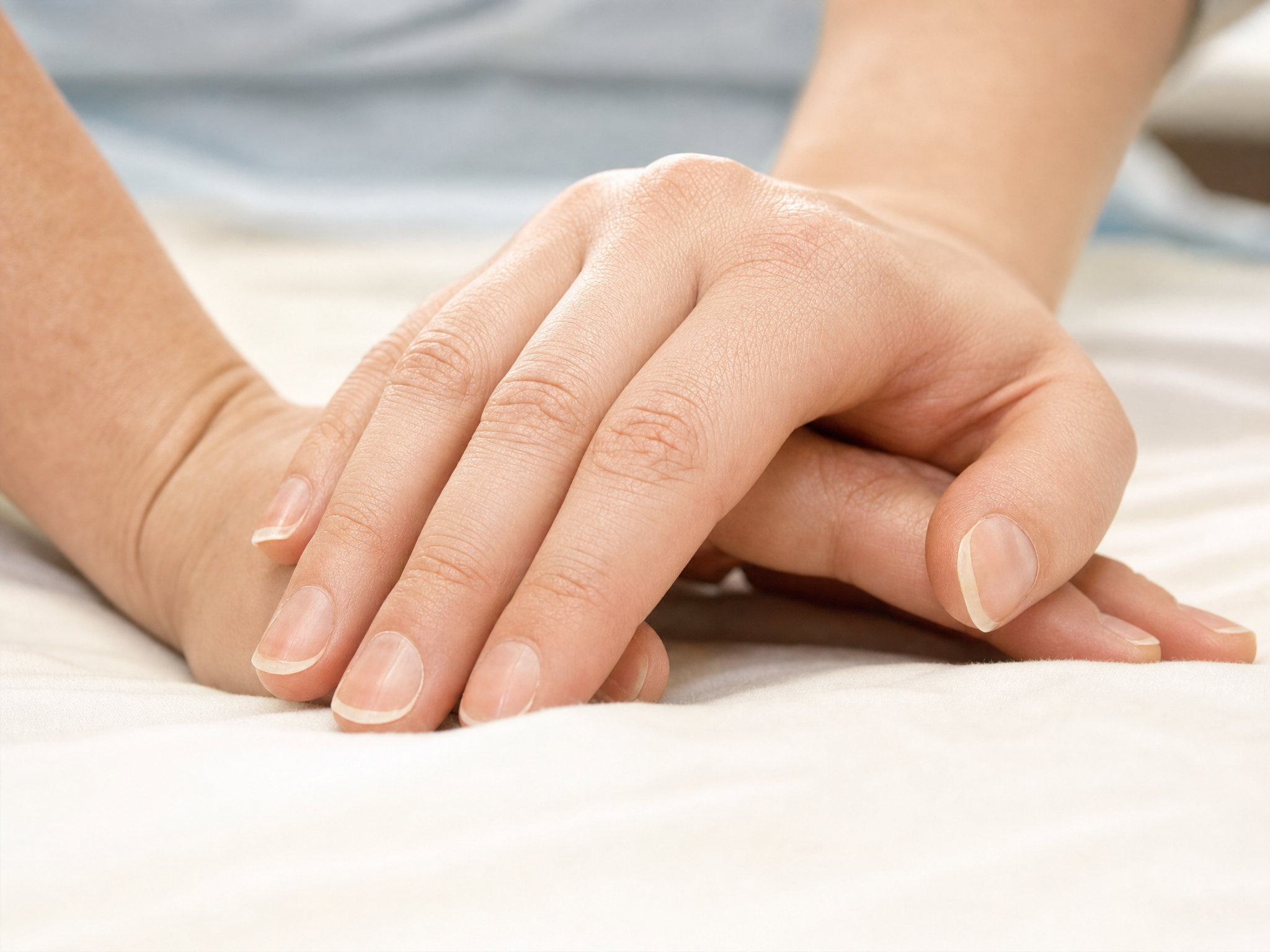 A care assistant holding a resident's hand